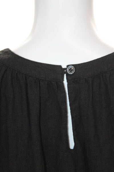 Jenni Kayne Womens Shift Dress Black Linen Round Neck 3/4 Sleeve Size XS