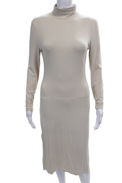 Trois Women Bodycon Turtleneck Long Sleeve Beige Viscose Dress Size 2
