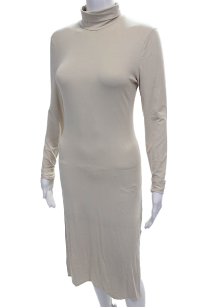 Trois Women Bodycon Turtleneck Long Sleeve Beige Viscose Dress Size 2