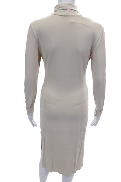 Trois Women Bodycon Turtleneck Long Sleeve Beige Viscose Dress Size 2