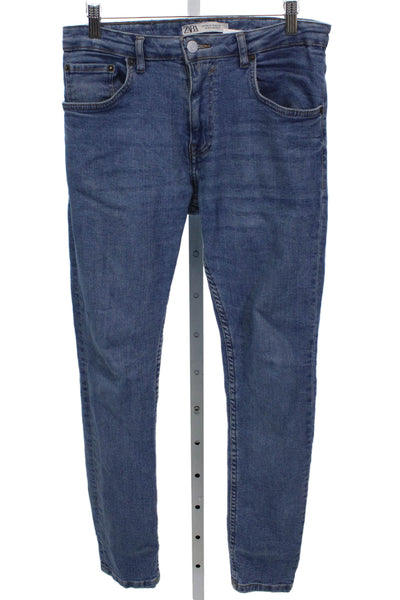 Zara Mens Skinny Jeans Blue Mid Rise Button Cotton Blend Size 30