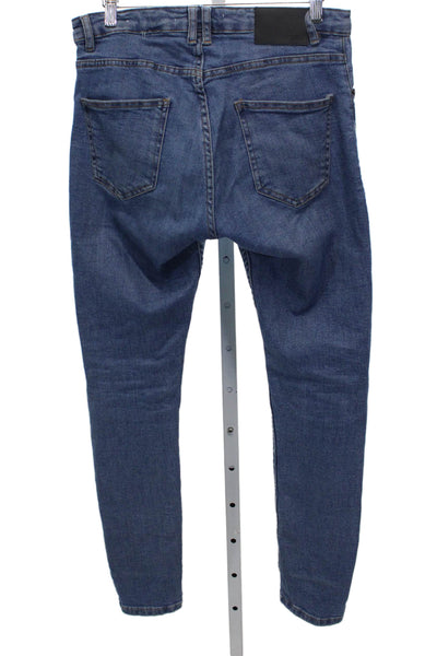 Zara Mens Skinny Jeans Blue Mid Rise Button Cotton Blend Size 30