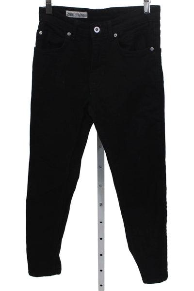 Zara Womens Skinny Jeans Black Cotton Blend Mid Rise Button Size 29