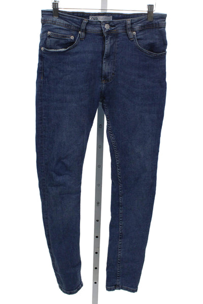Zara Mens Skinny Jeans Blue Mid Rise Button Cotton Blend 25in Size 31