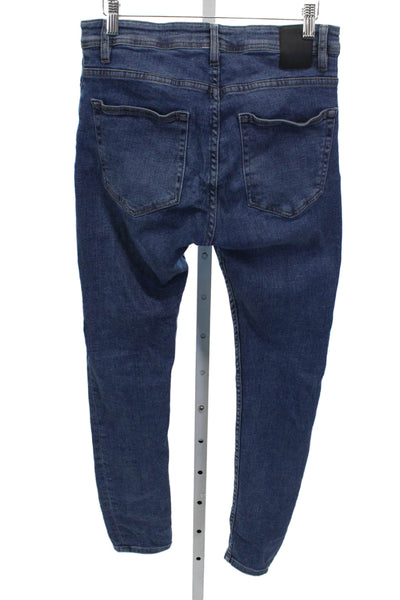 Zara Mens Skinny Jeans Blue Mid Rise Button Cotton Blend 25in Size 31