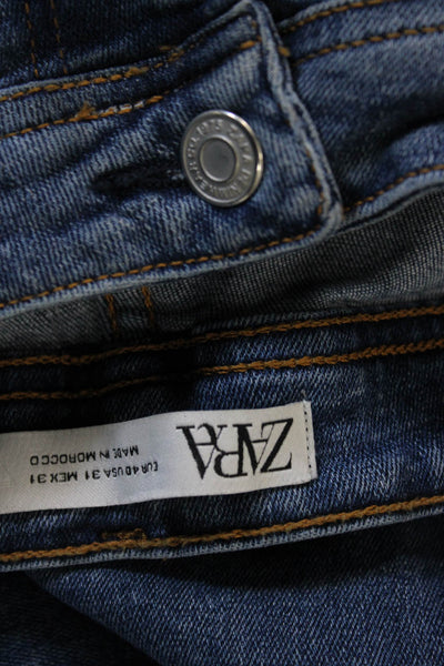 Zara Mens Skinny Jeans Blue Mid Rise Button Cotton Blend 25in Size 31