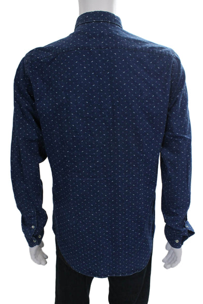 Zara Mens Button Down Collared Cotton Long Sleeve Blue Geometric Size L