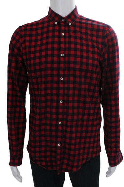 Zara Man Mens Button Down Plaid Cotton Collared Long Sleeve Red Shirt Size M
