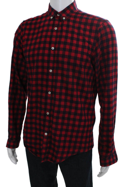 Zara Man Mens Button Down Plaid Cotton Collared Long Sleeve Red Shirt Size M