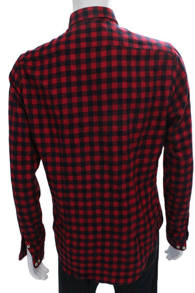 Zara Man Mens Button Down Plaid Cotton Collared Long Sleeve Red Shirt Size M
