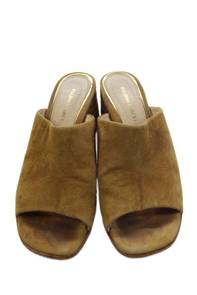 Paloma Barcelo Womens Block Heel Suede Single Strap Slide Sandals Brown Size 40