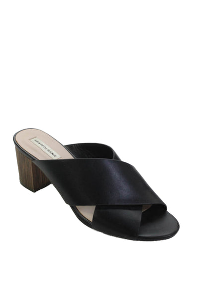 Saks Fifth Avenue Womens Block Heel Cross Strap Slide Sandals Black Size 9.5