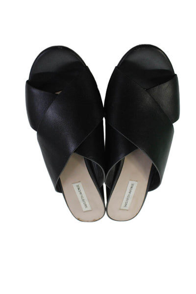 Saks Fifth Avenue Womens Block Heel Cross Strap Slide Sandals Black Size 9.5