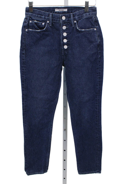 Grlfrnd Women Tapered Jeans Blue 100% Cotton Button Mid Rise Size 24