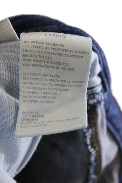L'Agence Womens Skinny Jeans Blue Cotton Low Rise Button Inseam 26 Size 25