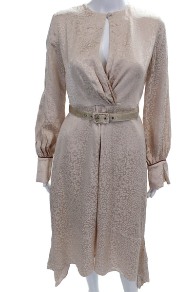 Jonathan Simkhai Women Wrap Dress Beige Animal Print Long Sleeve V-Neck Size 2