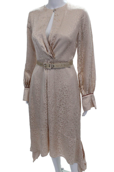 Jonathan Simkhai Women Wrap Dress Beige Animal Print Long Sleeve V-Neck Size 2
