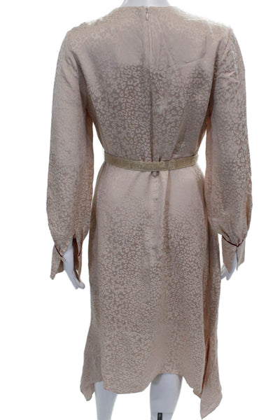 Jonathan Simkhai Women Wrap Dress Beige Animal Print Long Sleeve V-Neck Size 2