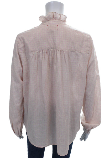 Xirena Womens Pink Check High Neck Tunic Blouse Button Long Sleeve Size S