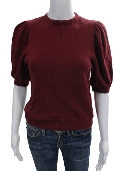 Ulla Johnson Womens Red Cotton Crewneck Pullover Sweatshirt Short Sleeve Size PP