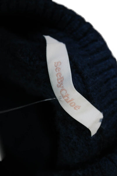 See by Chloe Women Merino Crew Neck Pullover Sweater Blue Long Sleeve Size XS