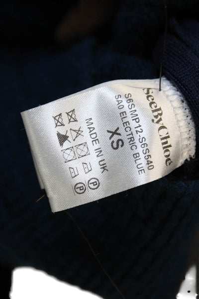 See by Chloe Women Merino Crew Neck Pullover Sweater Blue Long Sleeve Size XS