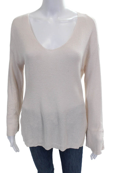 ATM Womens V-Neck Modal Pullover Long Sleeve Beige Solid Size XS