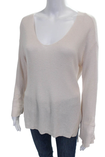ATM Womens V-Neck Modal Pullover Long Sleeve Beige Solid Size XS