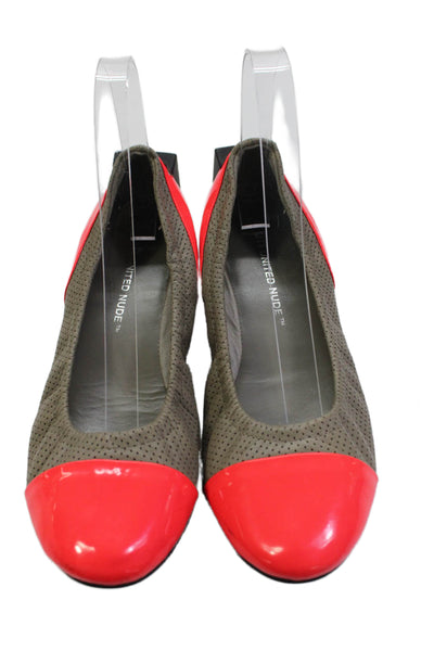 United Nude Womens Leather Color Block Cap Toe Flats Shoes Gray Red Size 7