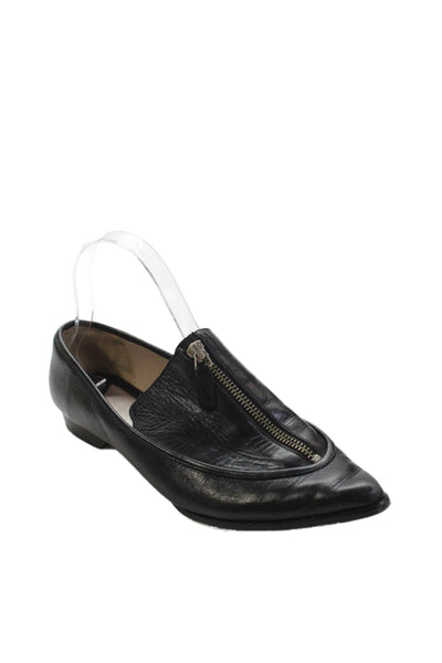 Derek Lam 10 Crosby Womens Leather Zip Pointed Toe Loafers Shoes Black Size 8