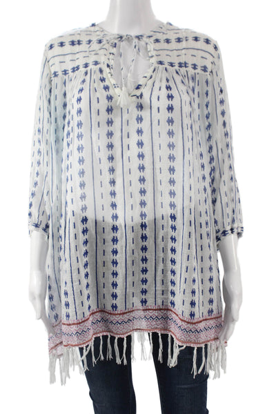 Roberta Roller Rabbit Womens V-Neck Geometric Cotton 3/4 Sleeve Tunic Size S