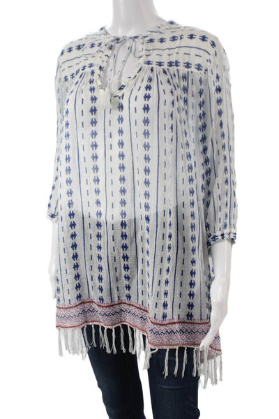 Roberta Roller Rabbit Womens V-Neck Geometric Cotton 3/4 Sleeve Tunic Size S