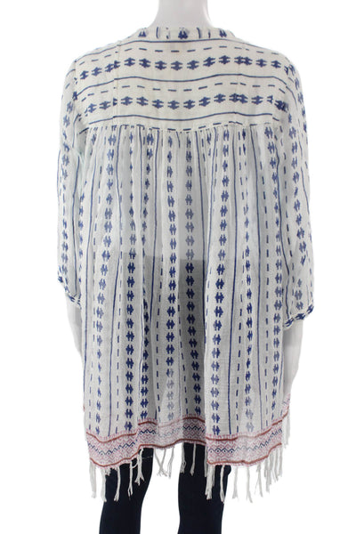 Roberta Roller Rabbit Womens V-Neck Geometric Cotton 3/4 Sleeve Tunic Size S