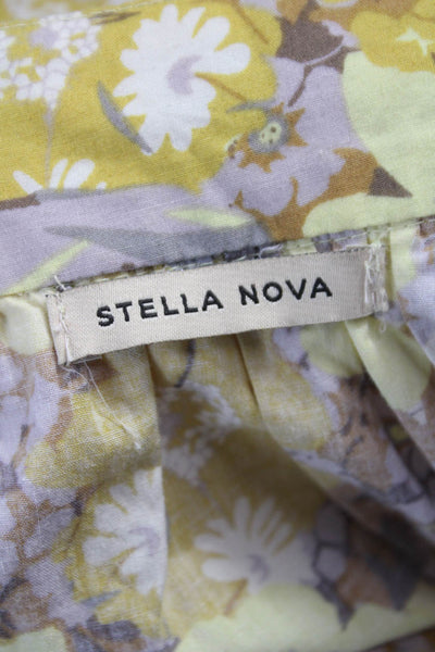 Stella Nova Womens Yellow Basic Square Neck Cotton Blouse Short Sleeve Size 40