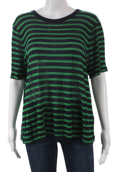 T Alexander Wang Womens Striped Viscose T-Shirt Green Short Sleeve Size L