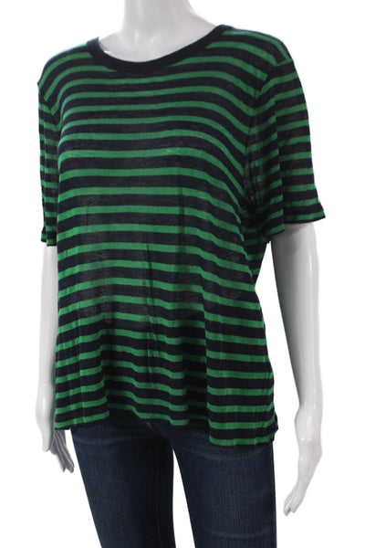 T Alexander Wang Womens Striped Viscose T-Shirt Green Short Sleeve Size L