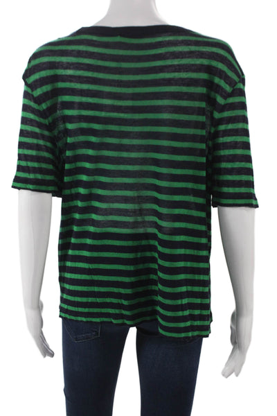 T Alexander Wang Womens Striped Viscose T-Shirt Green Short Sleeve Size L