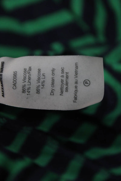 T Alexander Wang Womens Striped Viscose T-Shirt Green Short Sleeve Size L