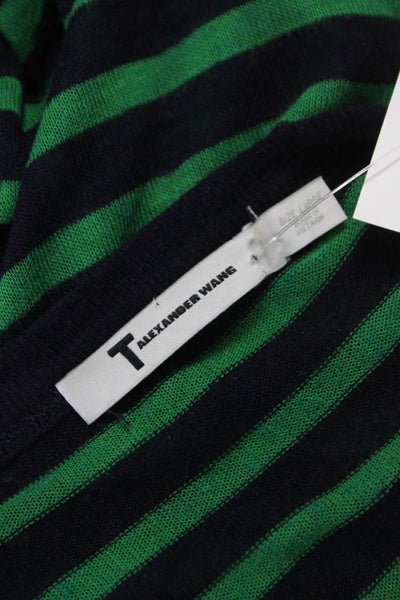 T Alexander Wang Womens Striped Viscose T-Shirt Green Short Sleeve Size L