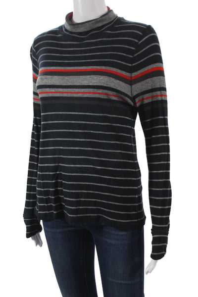 Rag & Bone Jean Women Black Lyocell Mock Neck Striped Basic Tee Size L