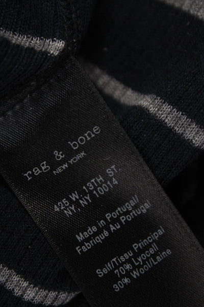 Rag & Bone Jean Women Black Lyocell Mock Neck Striped Basic Tee Size L