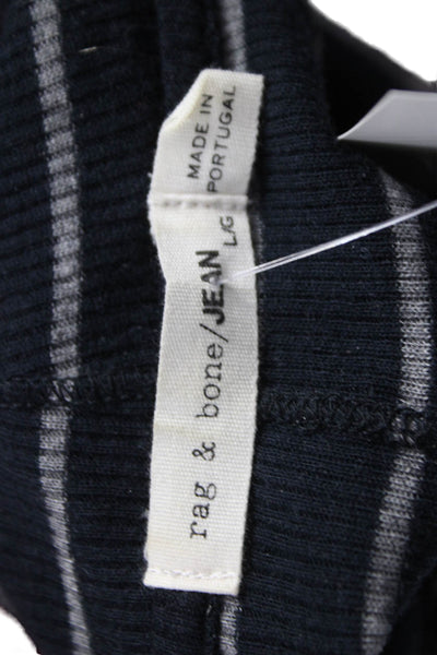 Rag & Bone Jean Women Black Lyocell Mock Neck Striped Basic Tee Size L