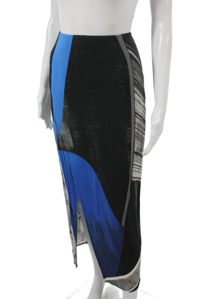 Helmut Lang Women Black Viscose Geometric Maxi Skirt Size M
