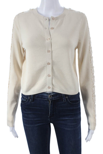 Cami Womens Cardigan Ivory Cotton Blend Long Sleeve Round Neck Size XS