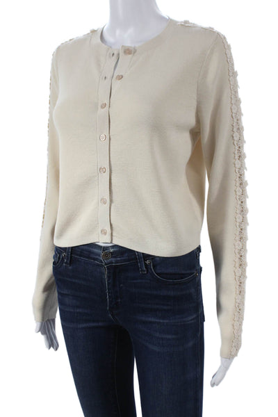 Cami Womens Cardigan Ivory Cotton Blend Long Sleeve Round Neck Size XS