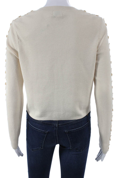 Cami Womens Cardigan Ivory Cotton Blend Long Sleeve Round Neck Size XS