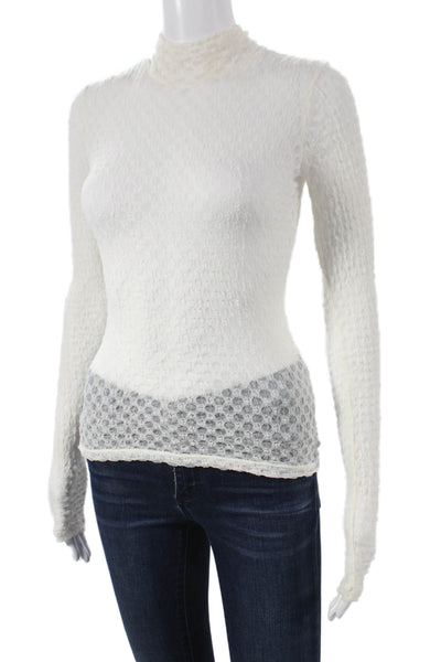 Frame Womens Basic White Cotton High Neck Long Sleeve Blouse Size XS