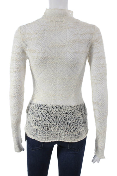 CO Womens Pullover Blouse Ivory Wool Mock Neck Geometric Long Sleeve Size XS