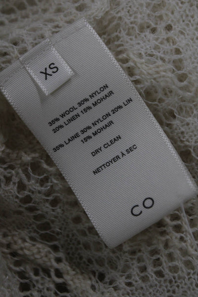 CO Womens Pullover Blouse Ivory Wool Mock Neck Geometric Long Sleeve Size XS
