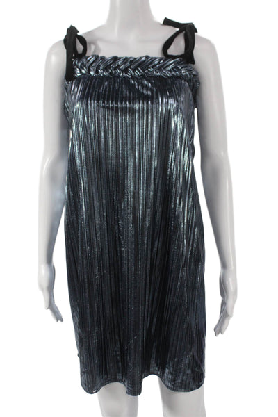 Atelier Women Blue Sleeveless Tank Dress Square Neck Polyester Short Size XL